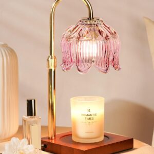Pink Candle Warmer Lamp with Timer & Dimmer, Candle Lamp Warmer Adjustable Height, Gifts for Women Mom Birthday Christmas, House Warming New Home Bedroom Decor,Lotus Flower Wax Warmer for Jar Candles