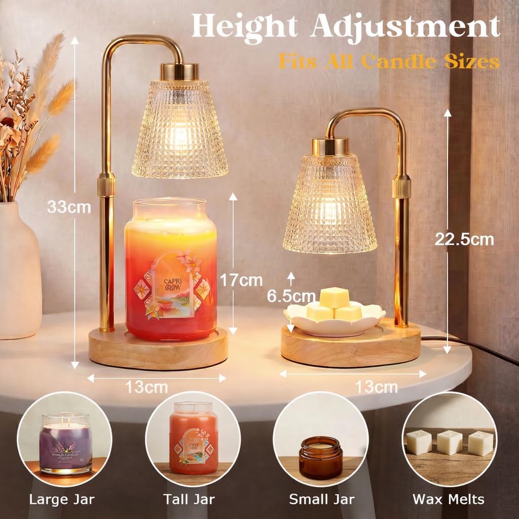 Candle Warmer Lamp with Timer and Dimmer, Height Adjustable Electric Wax Melt Burner for Large Jar Candles, Flameless Candle Lamp Warmer for Home Decor, New Home Gifts for Women Mum Daughter Friend - Image 2