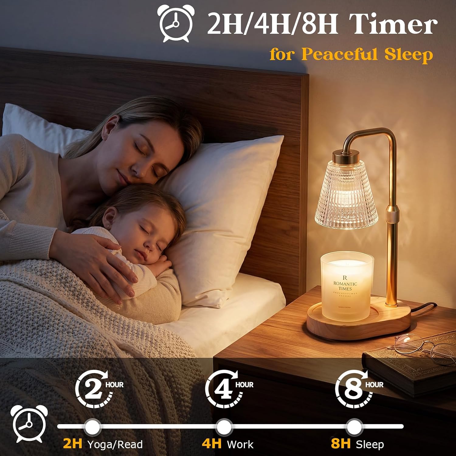 Candle Warmer Lamp with Timer and Dimmer, Height Adjustable Electric Wax Melt Burner for Large Jar Candles, Flameless Candle Lamp Warmer for Home Decor, New Home Gifts for Women Mum Daughter Friend - Image 8