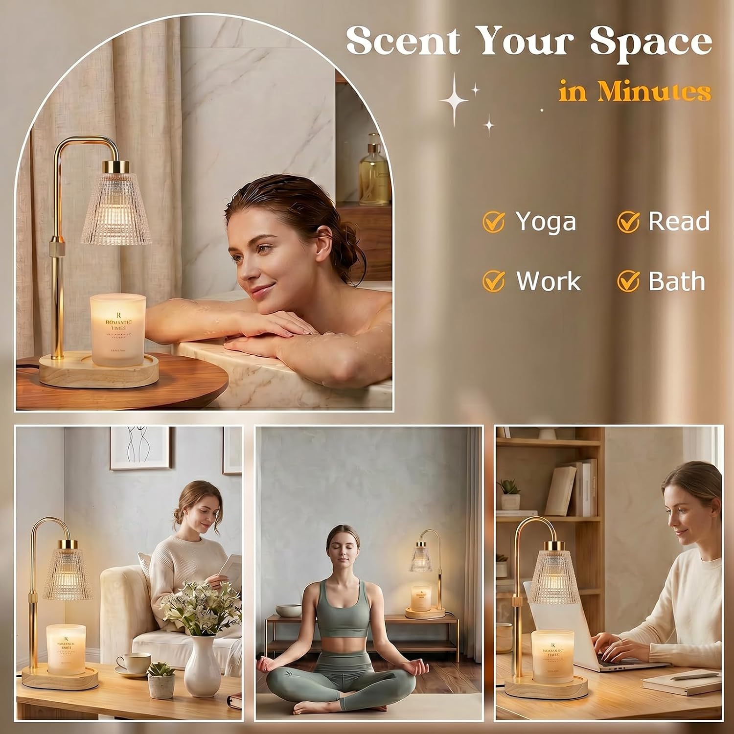 Candle Warmer Lamp with Timer and Dimmer, Height Adjustable Electric Wax Melt Burner for Large Jar Candles, Flameless Candle Lamp Warmer for Home Decor, New Home Gifts for Women Mum Daughter Friend - Image 5
