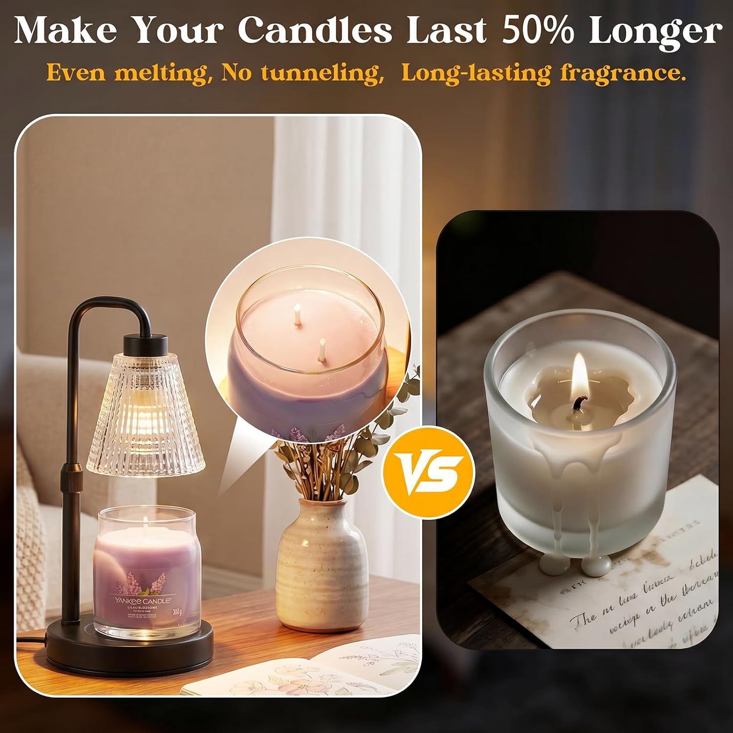Candle Warmer Lamp with Timer and Dimmer, Height Adjustable Electric Wax Melt Burner for Large Jar Candles, Flameless Candle Lamp Warmer, New Home Birthday Gifts for Women - Image 3
