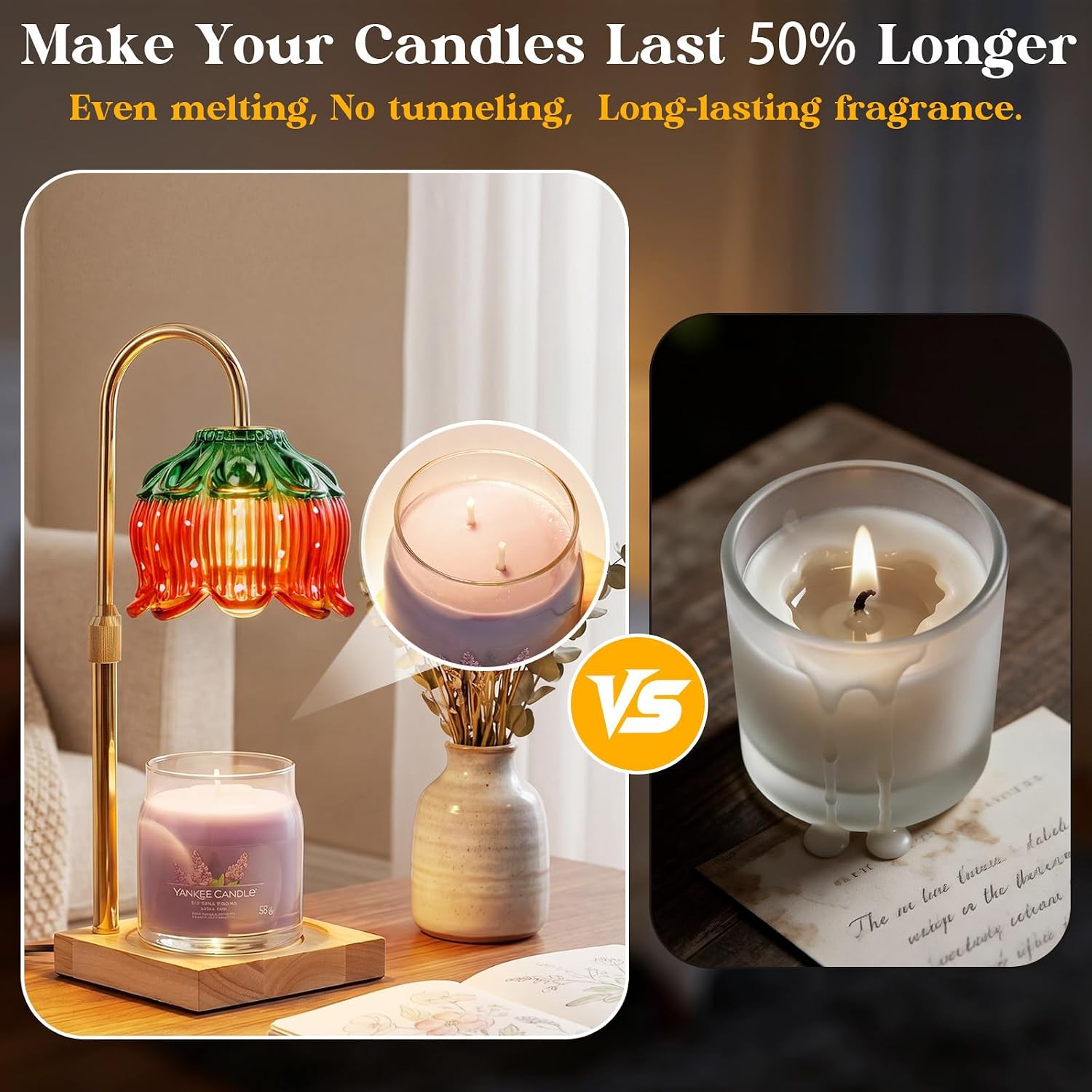 Candle Warmer Lamp with Timer and Dimmer, Height Adjustable Electric Wax Melt Burner for Large Jar Candles, Flameless Candle Lamp Warmer for Home Decor, New Home Gifts for Women Mum Daughter Friends - Image 2