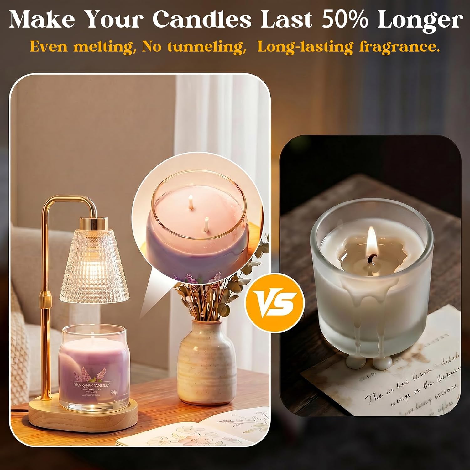 Candle Warmer Lamp with Timer and Dimmer, Height Adjustable Electric Wax Melt Burner for Large Jar Candles, Flameless Candle Lamp Warmer for Home Decor, New Home Gifts for Women Mum Daughter Friend - Image 4
