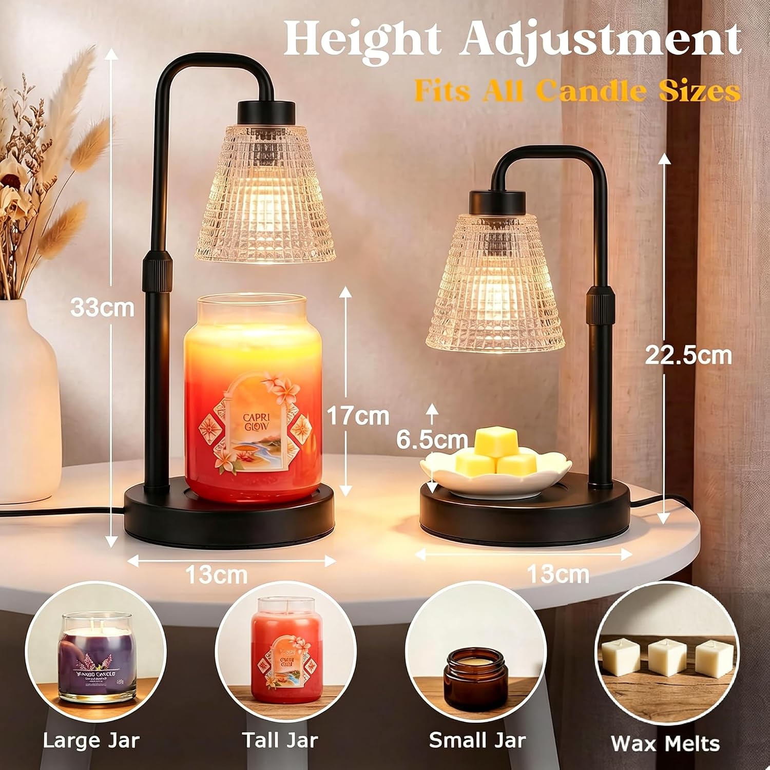 Candle Warmer Lamp with Timer and Dimmer, Height Adjustable Electric Wax Melt Burner for Large Jar Candles, Flameless Candle Lamp Warmer, New Home Birthday Gifts for Women - Image 8