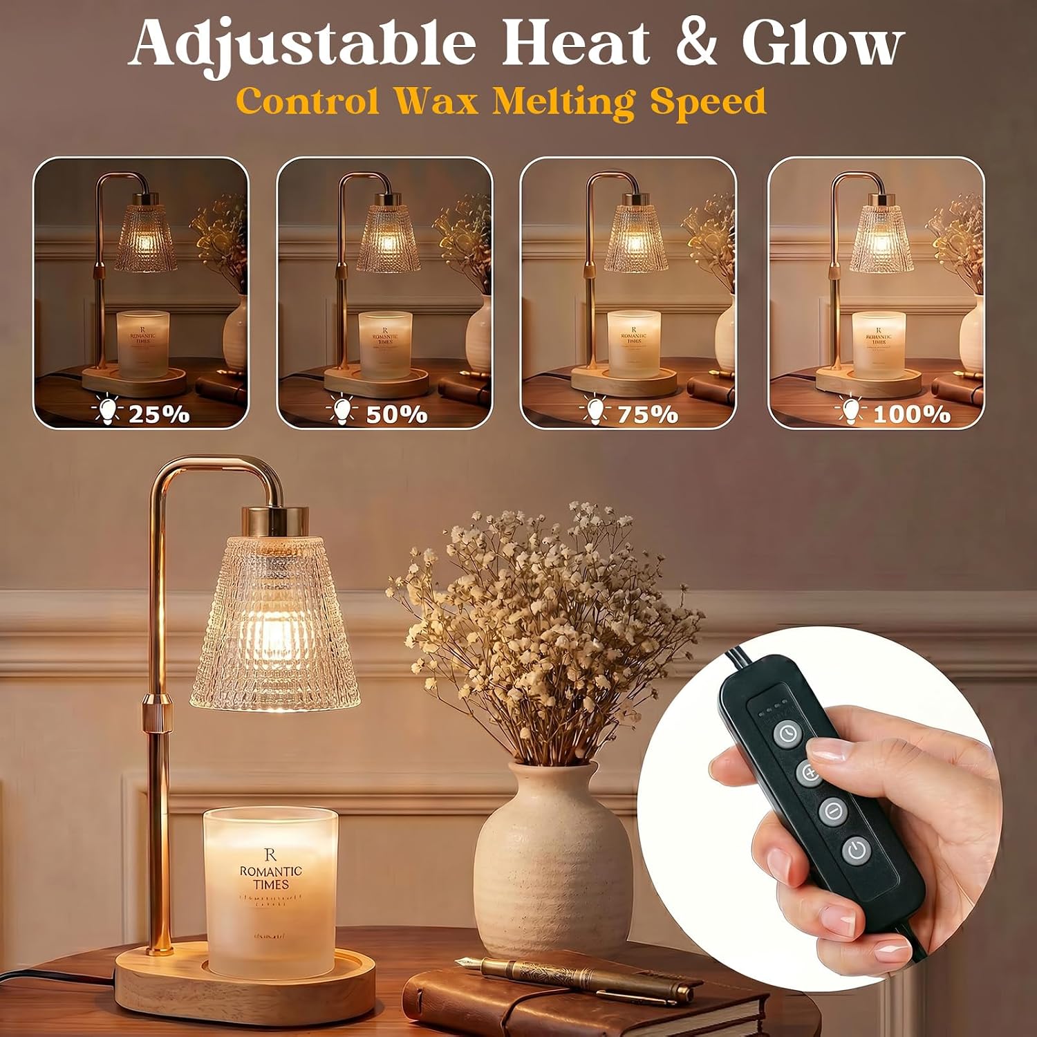 Candle Warmer Lamp with Timer and Dimmer, Height Adjustable Electric Wax Melt Burner for Large Jar Candles, Flameless Candle Lamp Warmer for Home Decor, New Home Gifts for Women Mum Daughter Friend - Image 7